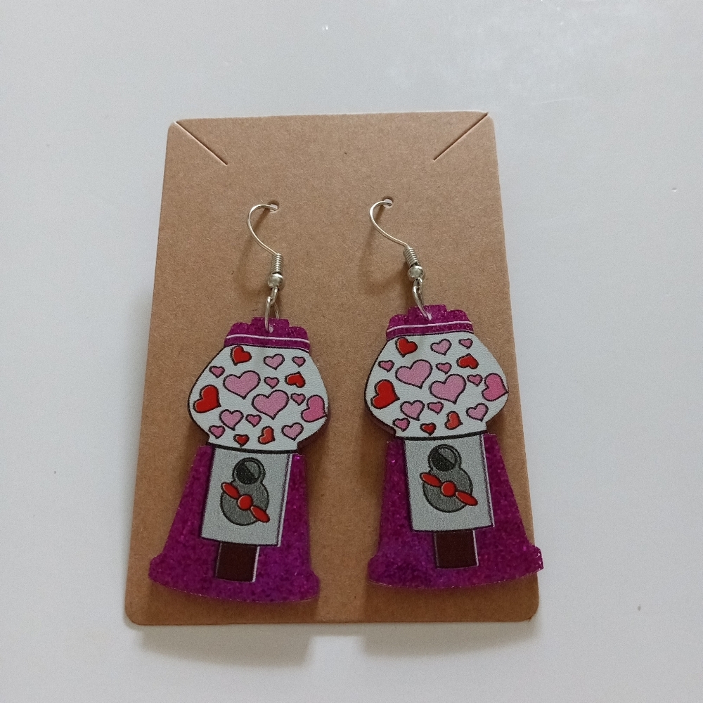 Purple Heart Gumball Machine Earrings - Picture 3 of 4